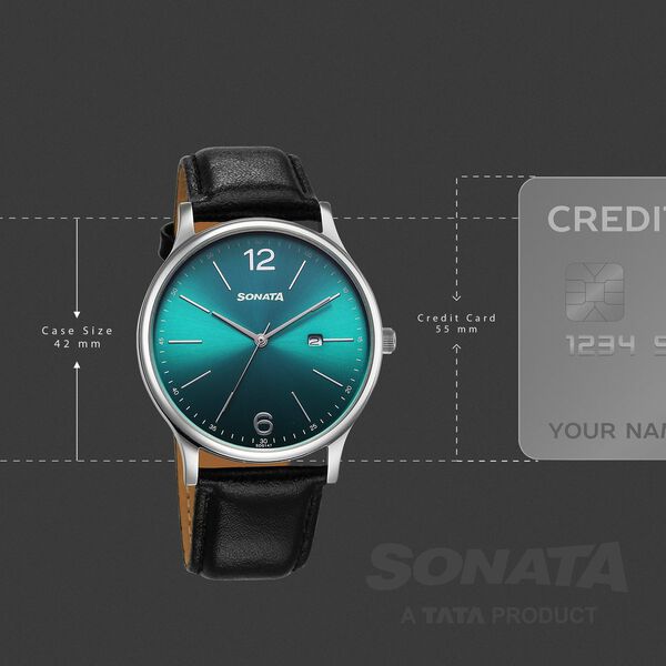 Sonata Aspire Quartz Analog with Date Green Dial Leather Strap Watch For Men - image number 3