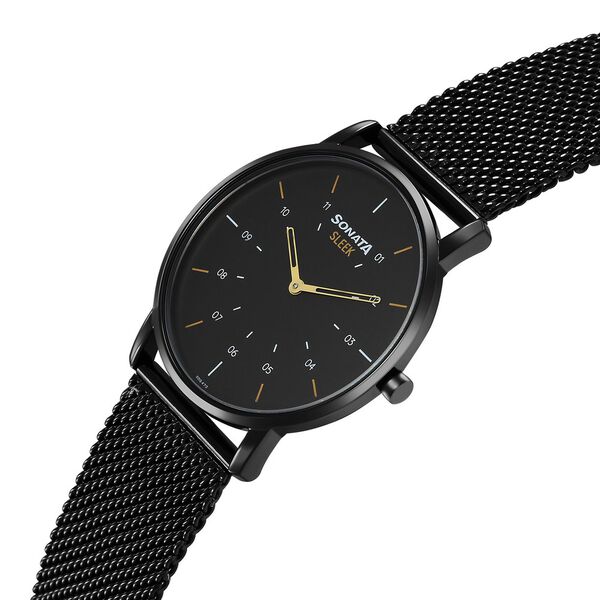Sonata Sleek Quartz Analog Black Dial Black Stainless Steel Strap Watch For Men - image number 1