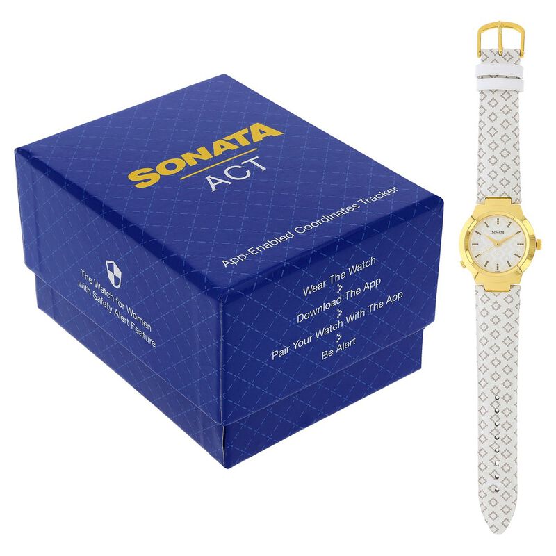 Sonata Act Safety Watch White Dial Women Watch With Leather Strap - image number 5