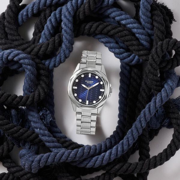 Poze By Sonata Quartz Analog Blue Dial Silver Metal Strap Watch For Men - image number 0