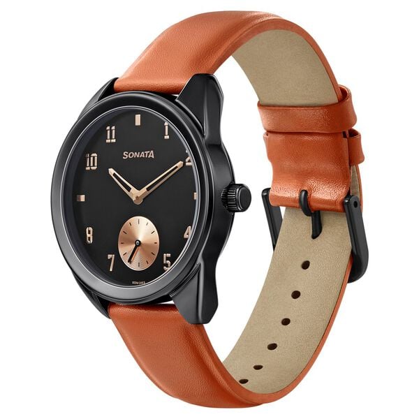 Sonata Women of Steel Black Dial Leather Strap Watch for Women - image number 1