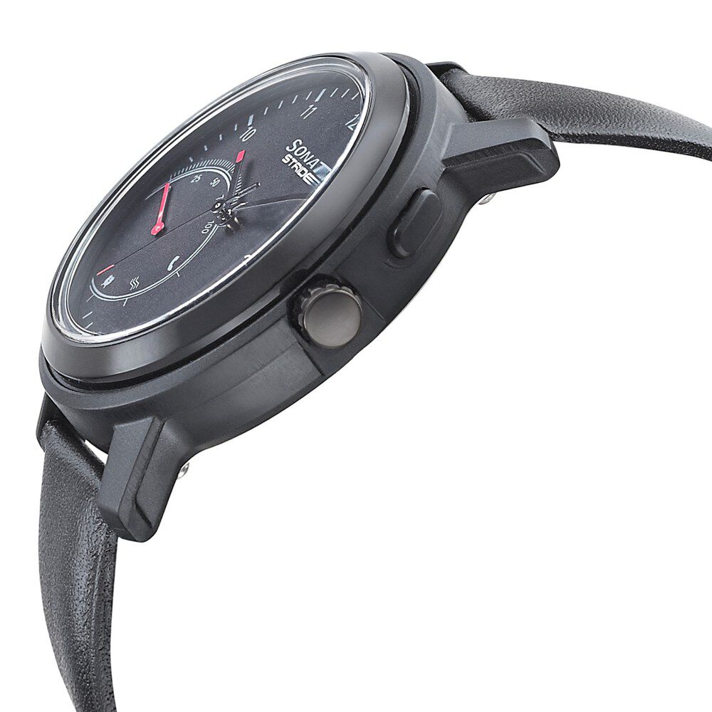 Buy Online Sonata Stride Smart Black Dial Leather Strap Watch for Men 7132pl04 Sonata