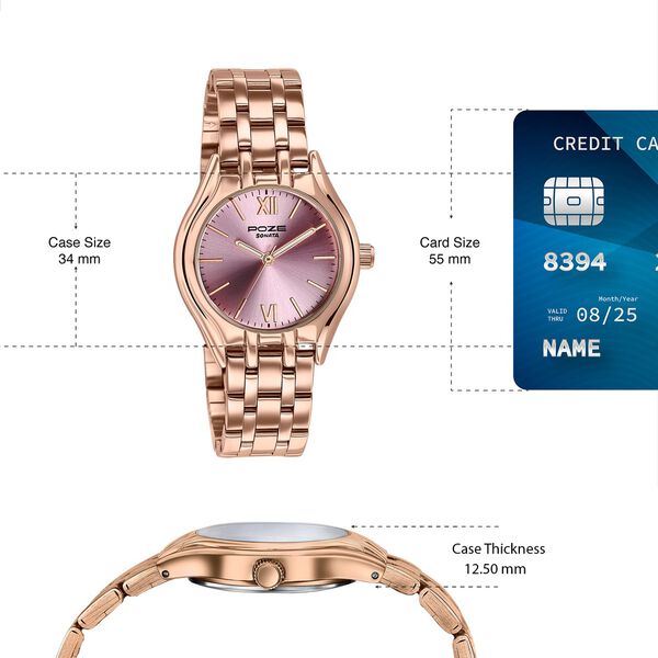 Poze By Sonata Quartz Analog Pink Dial Rose Gold Metal Strap Watch For Women - image number 3
