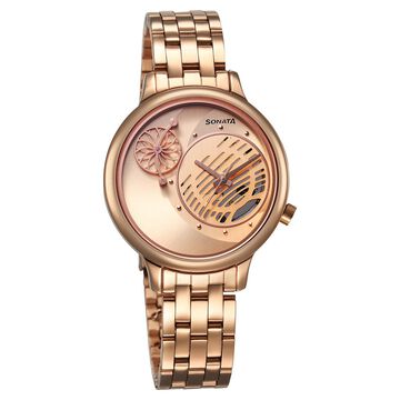 Sonata Unveil Quartz Analog Rose Gold Dial Metal Strap Watch for Women
