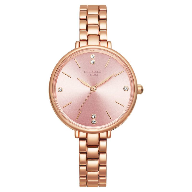 Poze by Sonata Quartz Analog Pink Dial Metal Strap Watch for Women