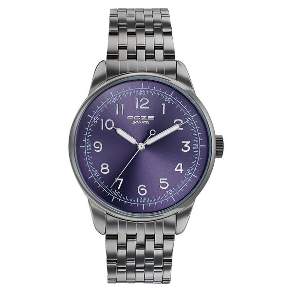 Poze By Sonata Quartz Analog Blue Dial Grey Stainless Steel Strap Watch For Men - image number 1