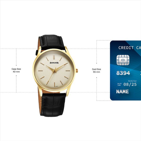Sonata Eternia Quartz Analog Golden Dial Leather Strap Watch For Men - image number 3