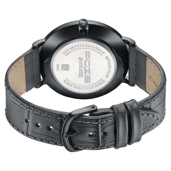 Sonata Poze Quartz Analog Black Dial Leather Strap Watch For Men - image number 5