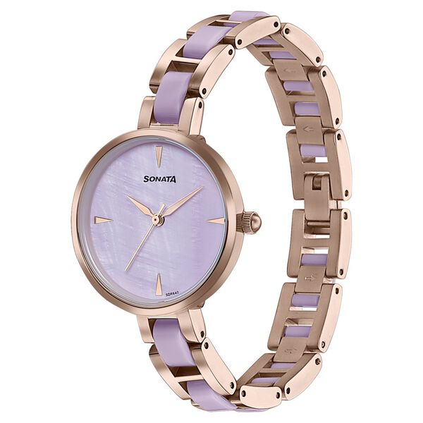 Sonata Wedding Edit Quartz Analog Purple Dial Stainless Steel With Acetate Strap Watch For Women - image number 3