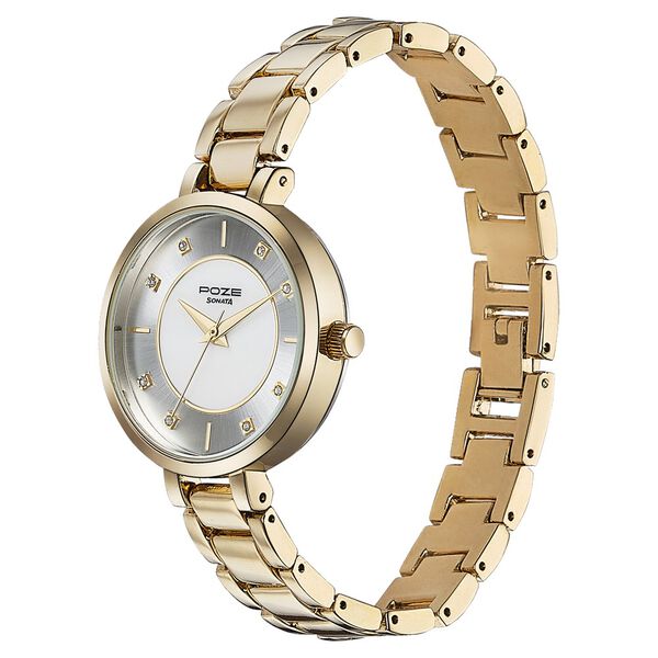 Sonata Poze Quartz Analog White Dial Metal Strap Watch For Women - image number 3