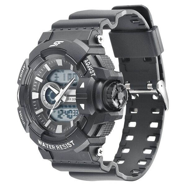 SF Quartz Analog Digital Black Dial PU Strap Watch for Men - image number 1