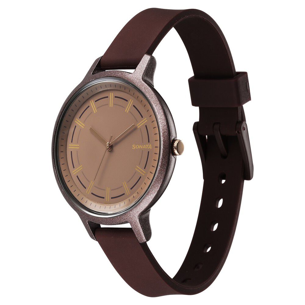 Buy Online Sonata Splash Quartz Analog Brown Dial Plastic Strap Watch for Women 87049pp19w Sonata