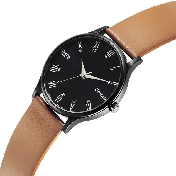 Sonata Aspire Quartz Analog Black Dial Leather Strap Watch for Men - image number 1