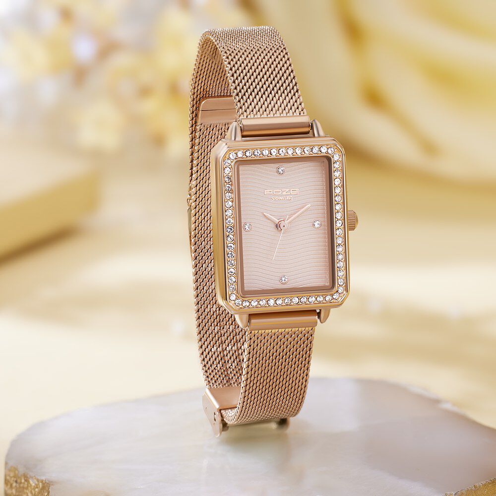 Buy Online Sonata Poze Quartz Analog Pink Dial Mesh Strap Watch for Women sp80059wm01w Sonata