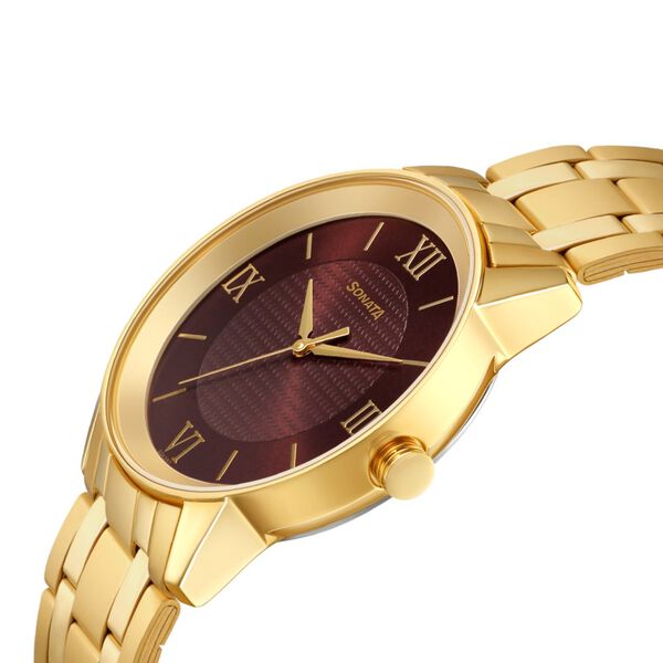 Sonata Quartz Analog Brown Dial Stainless Steel Strap Watch for Men - image number 2