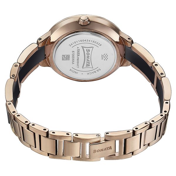 Sonata Quartz Analog Black Dial Two Toned Stainless Steel Strap Watch For Women - image number 5