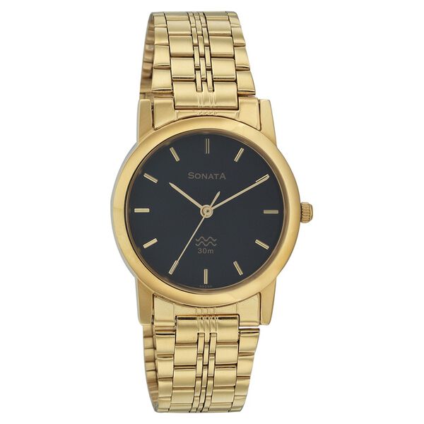 Sonata Quartz Analog Black Dial Metal Strap Watch for Men - image number 0