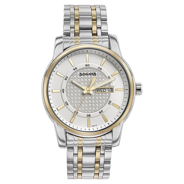 Sonata Quartz Analog with Day and Date White Dial Two Toned Stainless Steel Strap Watch For Men - image number 1