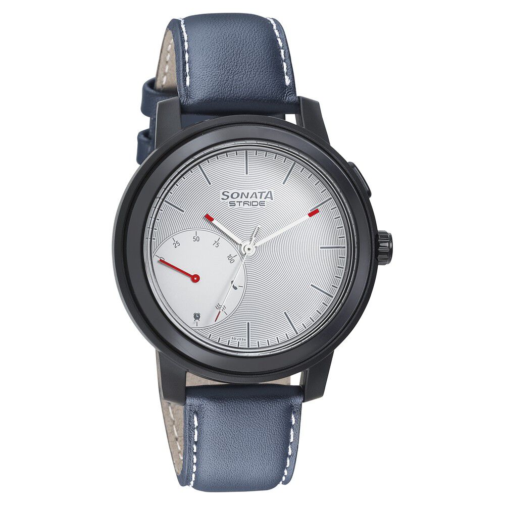 Sonata Stride Smart White Dial Leather Strap Watch for Men