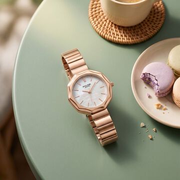 Poze Poze Quartz Analog White Dial Rose Gold Stainless Steel Strap Watch For Women