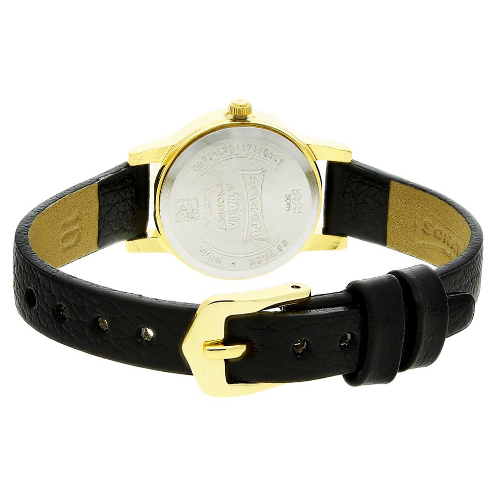 Buy Online Sonata Quartz Analog Black Dial Leather Strap Watch for Women ns8976yl03w Sonata