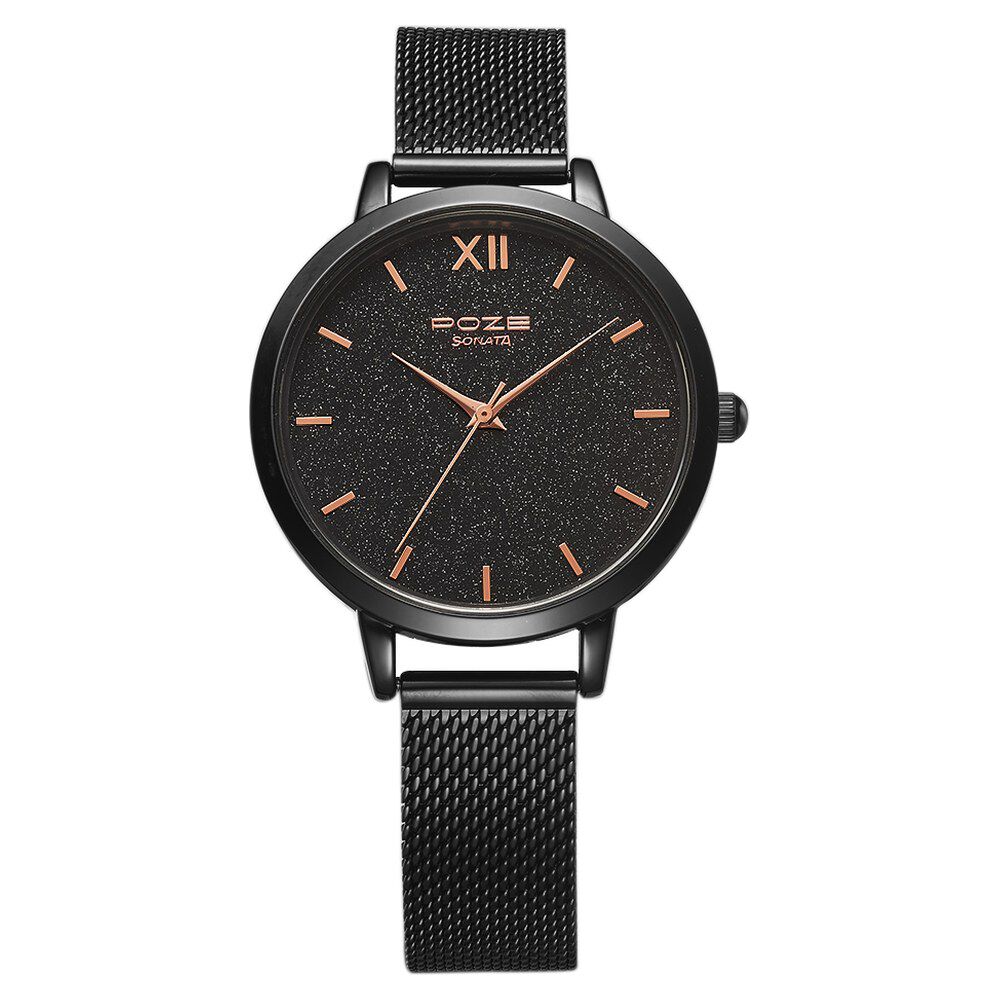 Poze by Sonata Quartz Analog Black Dial Stainless Steel Strap