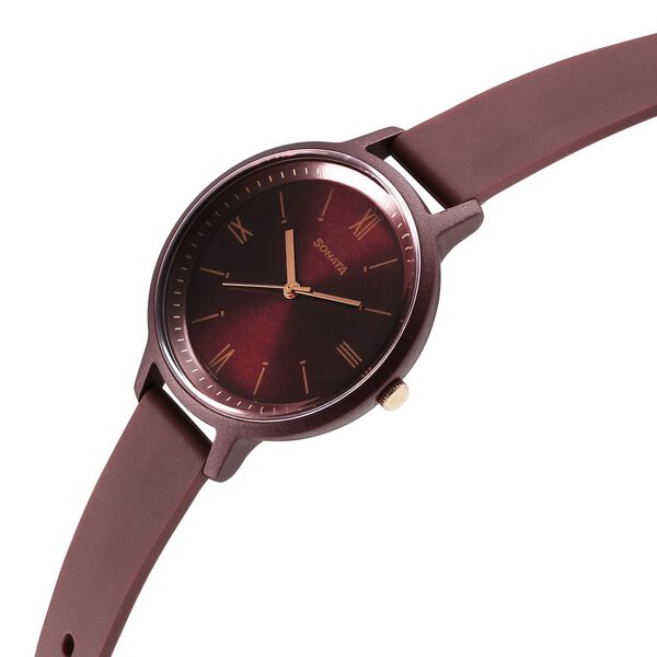 Sonata Splash Quartz Analog Maroon Dial Plastic Strap Watch for Women - image number 1