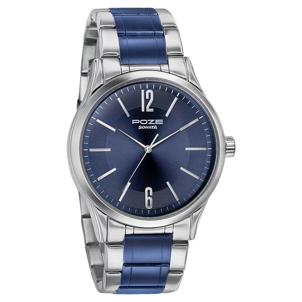 Sonata Poze Quartz Analog Blue Dial Metal Strap Watch for Men - image number 2
