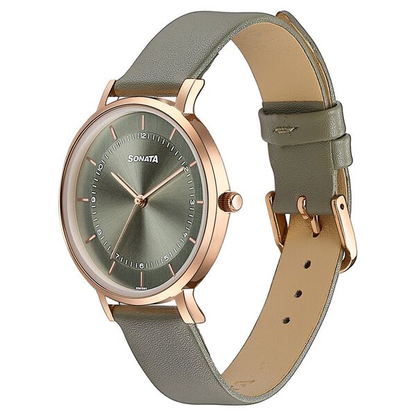 Sonata Modern Edit Quartz Analog Green Dial Leather Strap Watch For Women - image number 2