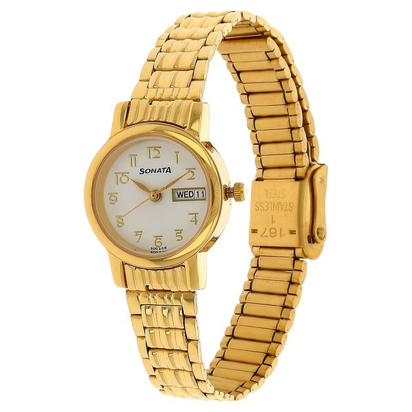 Sonata Quartz Analog with Day and Date White Dial Stainless Steel Strap Watch for Women - image number 1