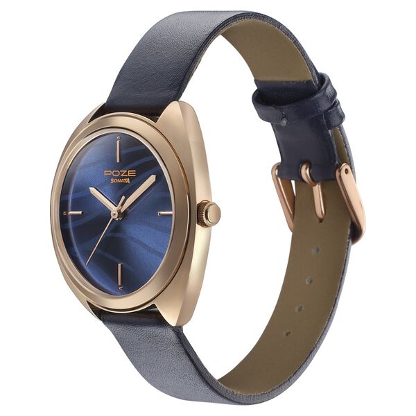Sonata Poze Quartz Analog Blue Dial Leather Strap Watch for Women - image number 2