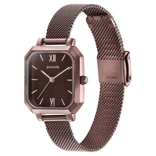 Sonata Modern Edit Quartz Analog Brown Dial Brown Stainless Steel Strap Watch For Women - image number 2