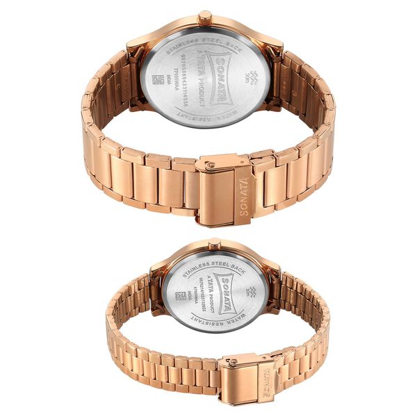 Sonata Pair Quartz Analog Black Dial Stainless Steel Strap Watch for Couple - image number 3
