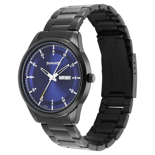Sonata Force Quartz Analog with Day and Date Blue Dial Stainless Steel Strap Watch for Men - image number 1