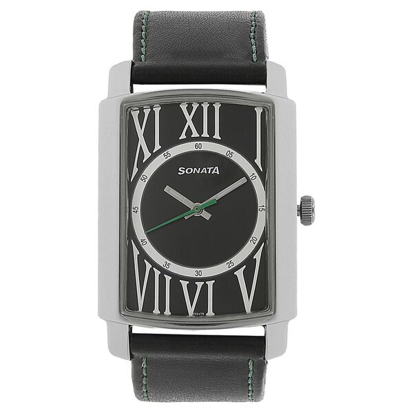 Sonata Quartz Analog Black Dial Leather Strap Watch for Men - image number 0