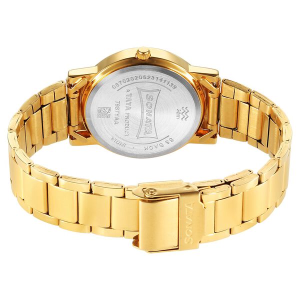 Sonata Classic Quartz Analog Black Dial Golden Stainless Steel Strap Watch for Men - image number 3