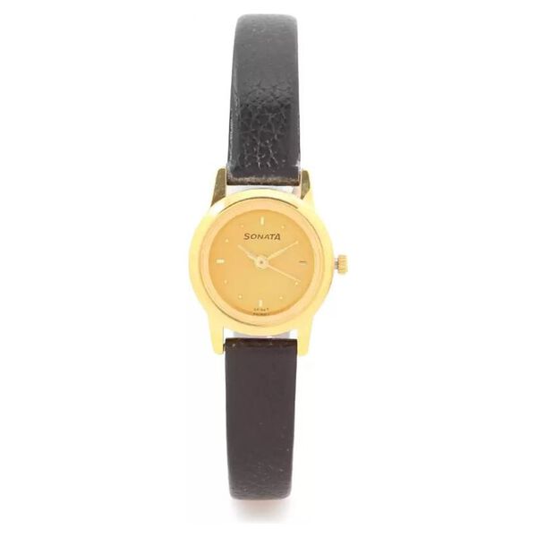 Sonata Quartz Analog Champagne Dial Leather Strap Watch for Women - image number 0