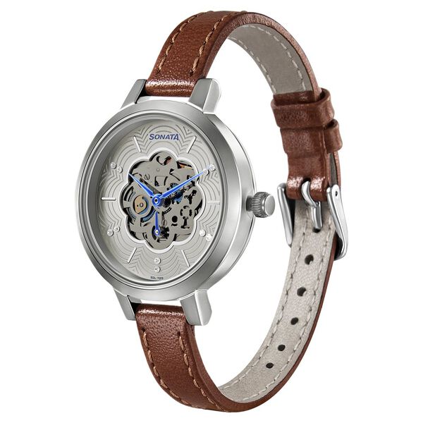 Sonata Unveil Quartz Multifunction Leather Strap Watch for Women - image number 1