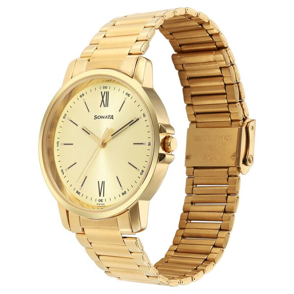 Sonata Traditional Essentials Quartz Analog Champagne Dial Stainless Steel Strap Watch for Men - image number 1