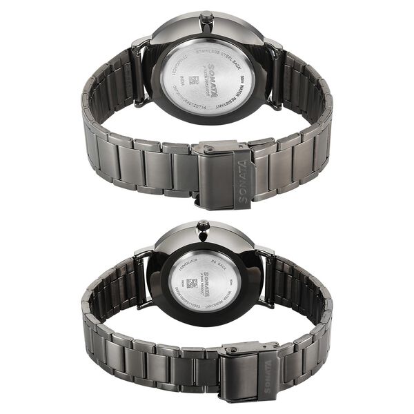 Sonata Soulmate Quartz Analog Grey Dial Grey Stainless Steel Strap Watch For Couple - image number 5