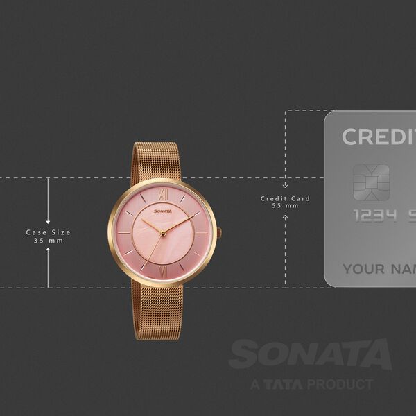 Sonata Modern Edit Quartz Analog Pink Mother of Pearl Dial Stainless Steel Strap Watch For Women - image number 3