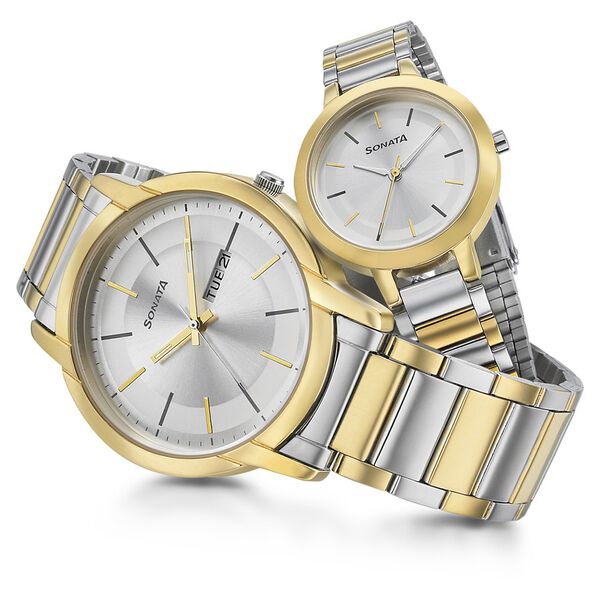 Sonata Quartz Analog Silver Dial Metal Strap Watch for Couple - image number 4