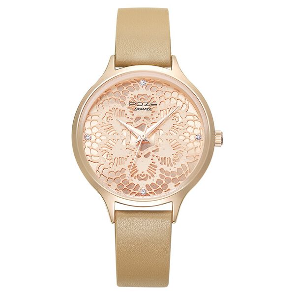 Poze by Sonata Quartz Analog Pink Dial PU Leather Strap Watch for Women - image number 0