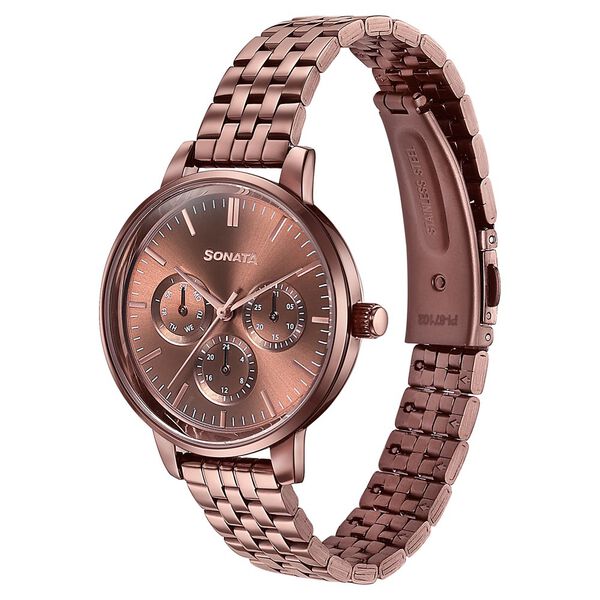 Sonata Verve Quartz Multifunction Brown Dial Brown Metal Strap Watch For Women - image number 2
