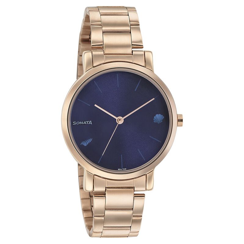 Rose Gold Navy Blue Watches For Ladies Sonata Play Blue Dial Women