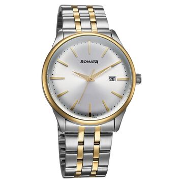 Sonata Eternia Quartz Analog with Date Silver Dial Metal Strap Watch For Men