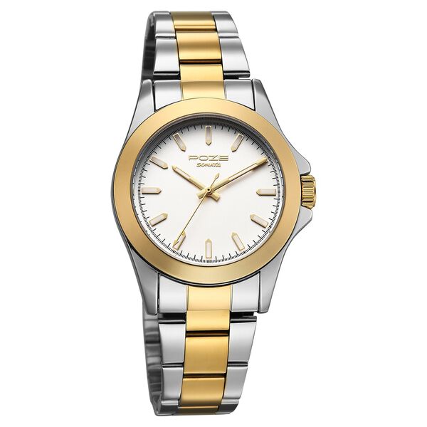 Sonata Poze Quartz Analog White Dial Two Toned Stainless Steel Strap Watch For Men - image number 1