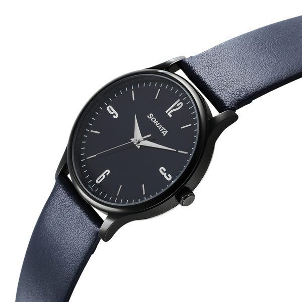 Sonata Aspire Quartz Analog Blue Dial Leather Strap Watch for Men - image number 1