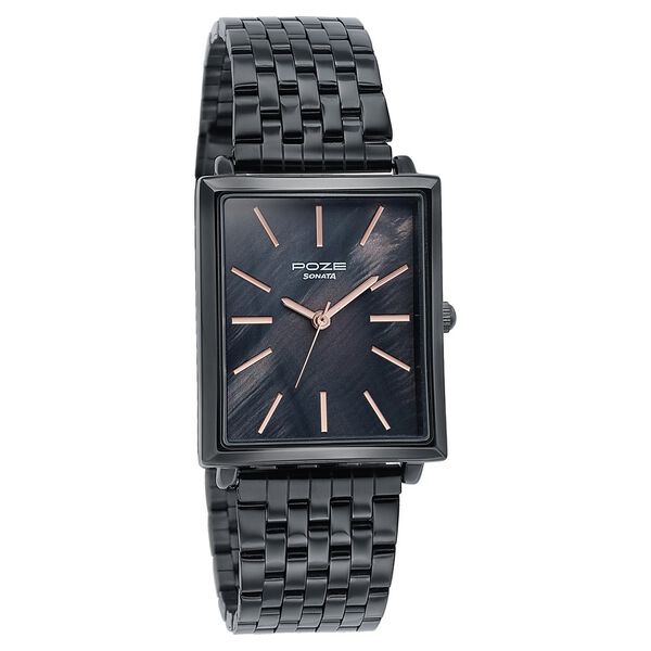 Sonata Poze Quartz Analog Black Dial Metal Strap Watch For Women - image number 2