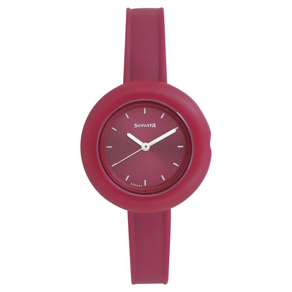 Sonata Tic Tac Toe Maroon Dial Women Watch With Plastic Strap - image number 0